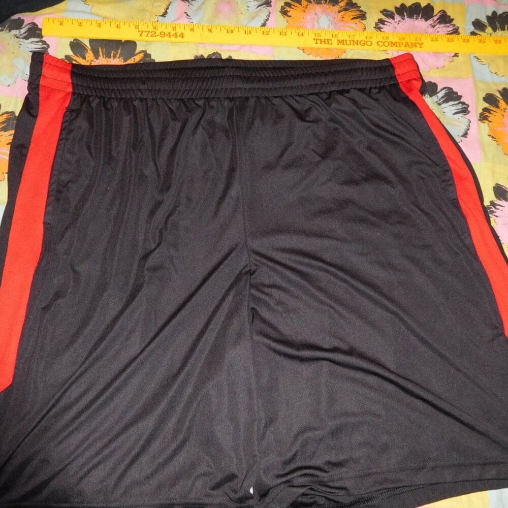 3xlt 3x tall mens tek gear dry tek black shorts with RED stripe